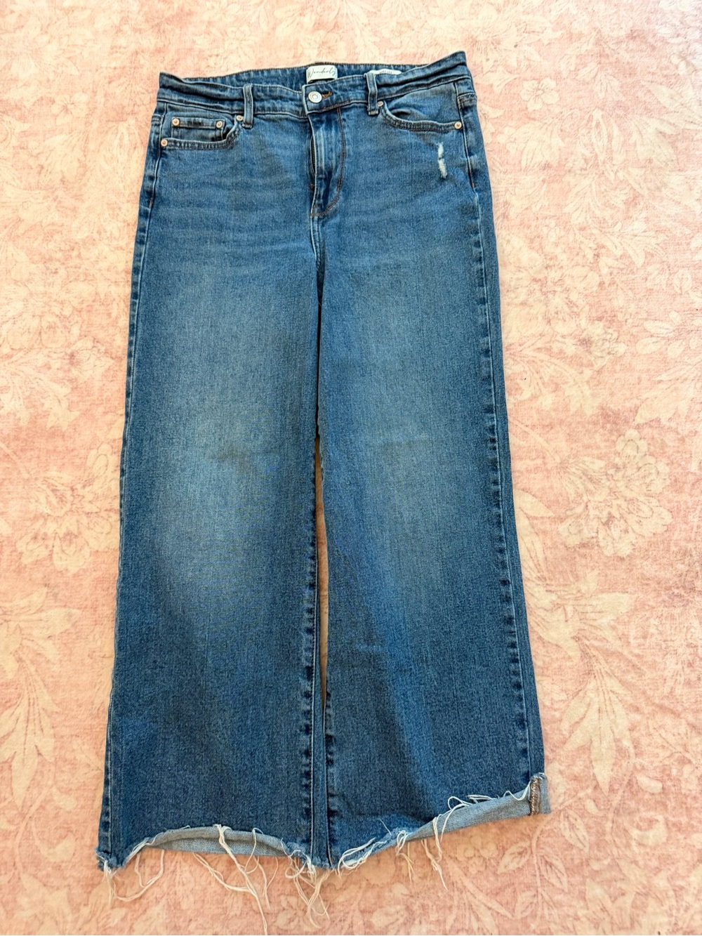 Wonderly Wide Leg Blue Denim Jeans - Womens